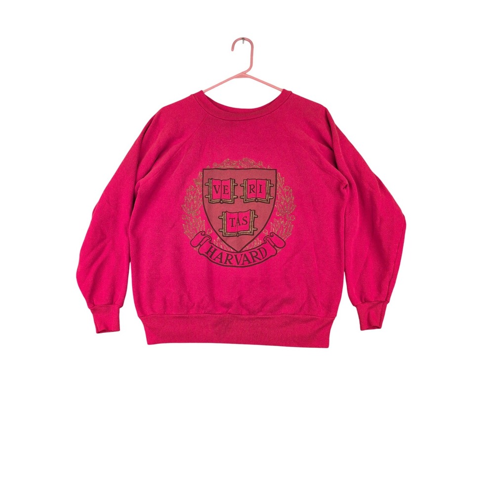 Vintage Harvard University Veritas Crest Sweatshirt Red Crimson Raglan USA Large